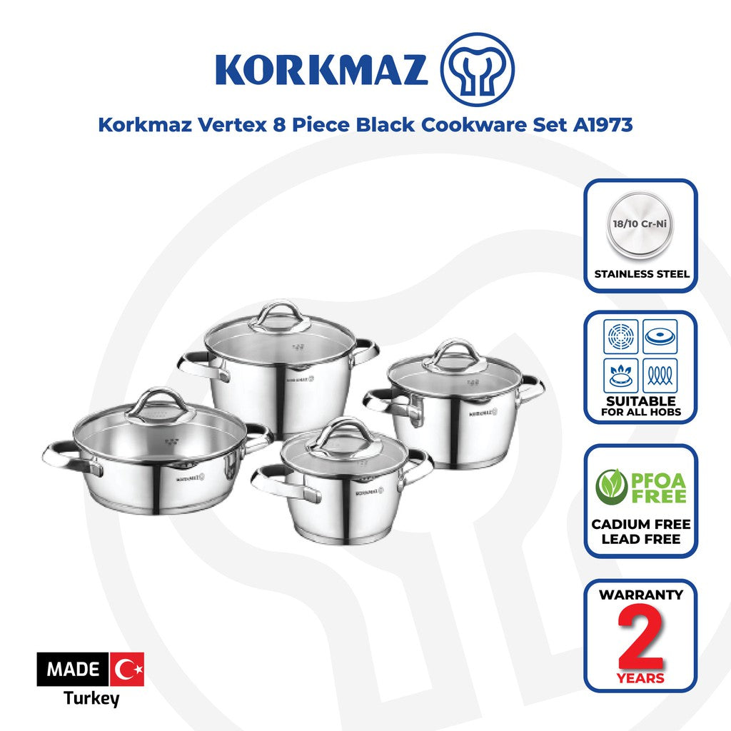 Korkmaz Vertex | 8 Teilig | Mega Topf-Set | Kochgeschirr | Rot-Silver | A1973