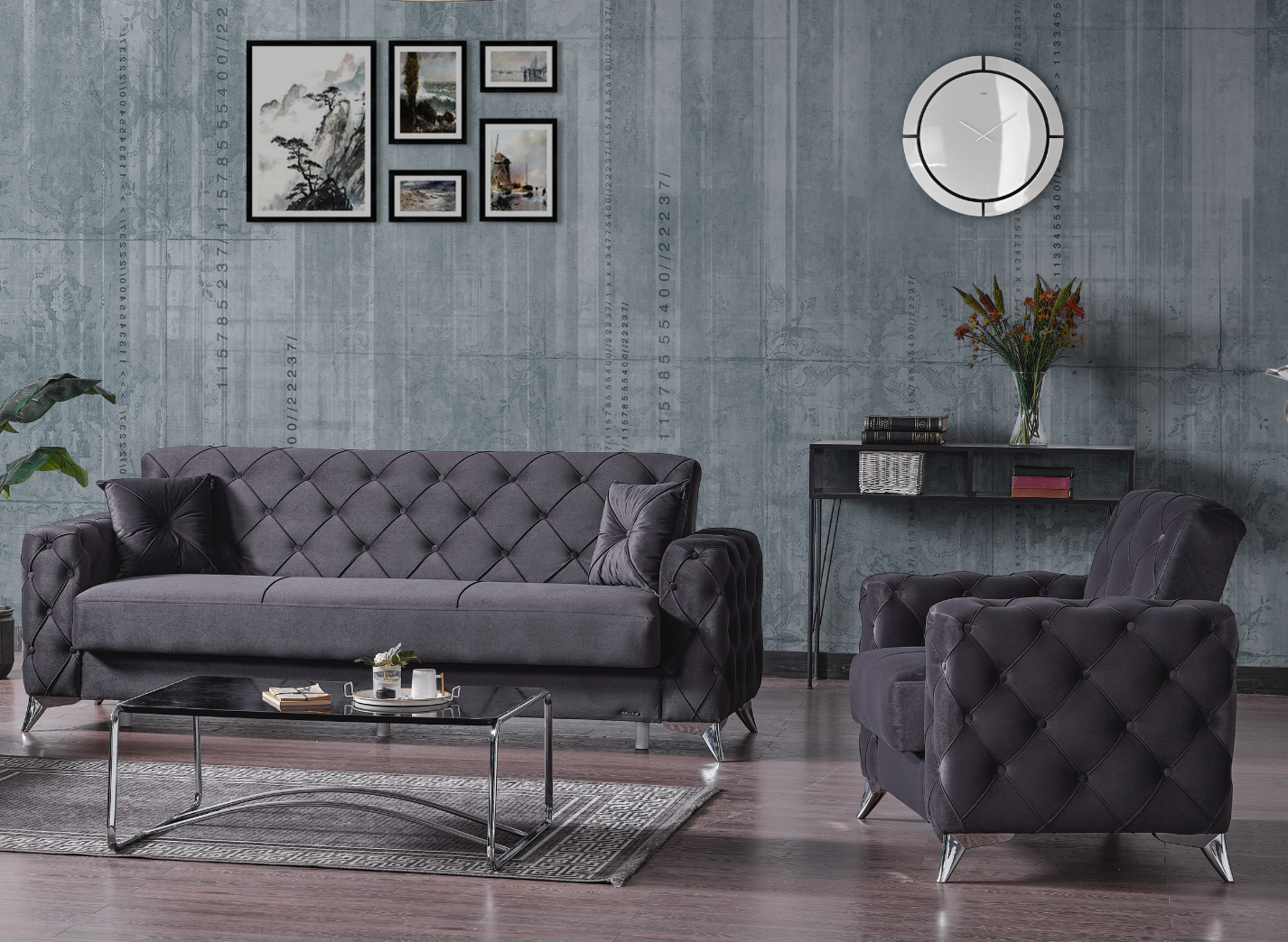3+2+1 Couchgarnitur Alvina Grau