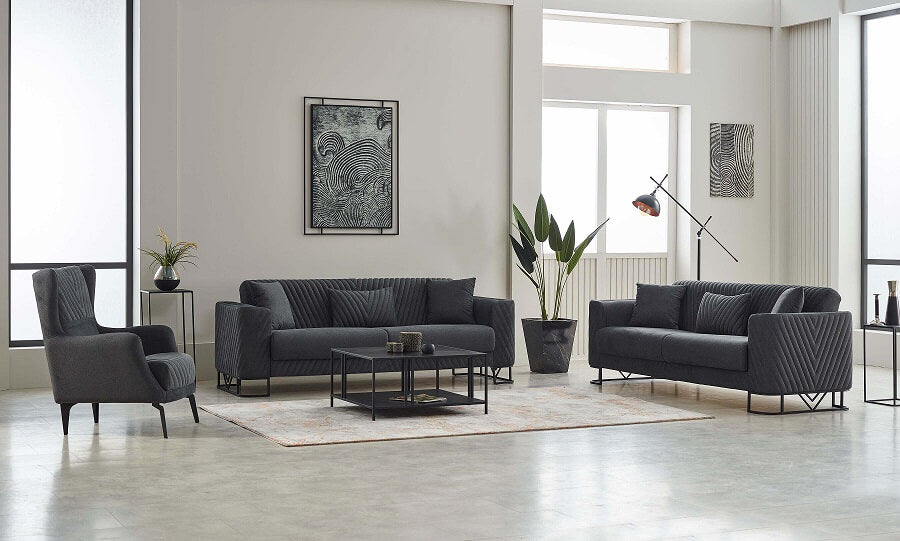 Couchgarnitur, Dunkel Grau, 3+2+1