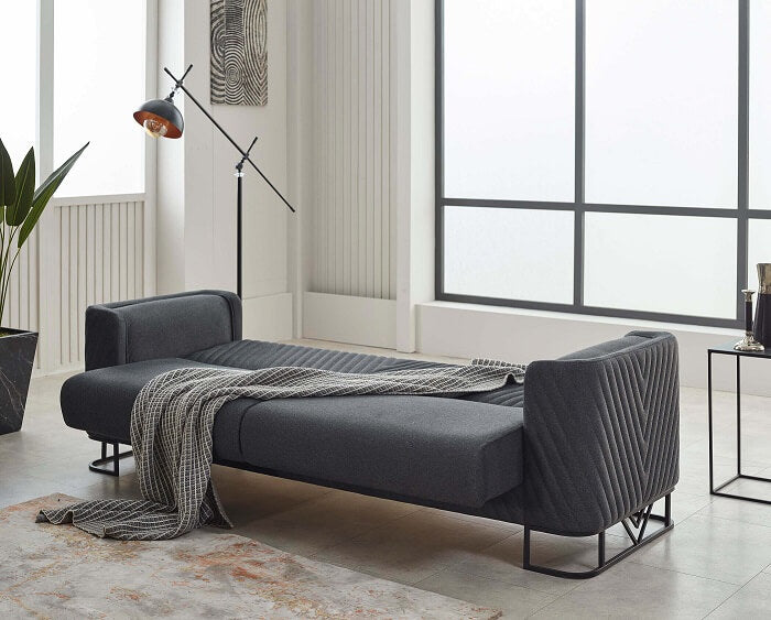 Couchgarnitur, Dunkel Grau, Schlaffunktion, 3er