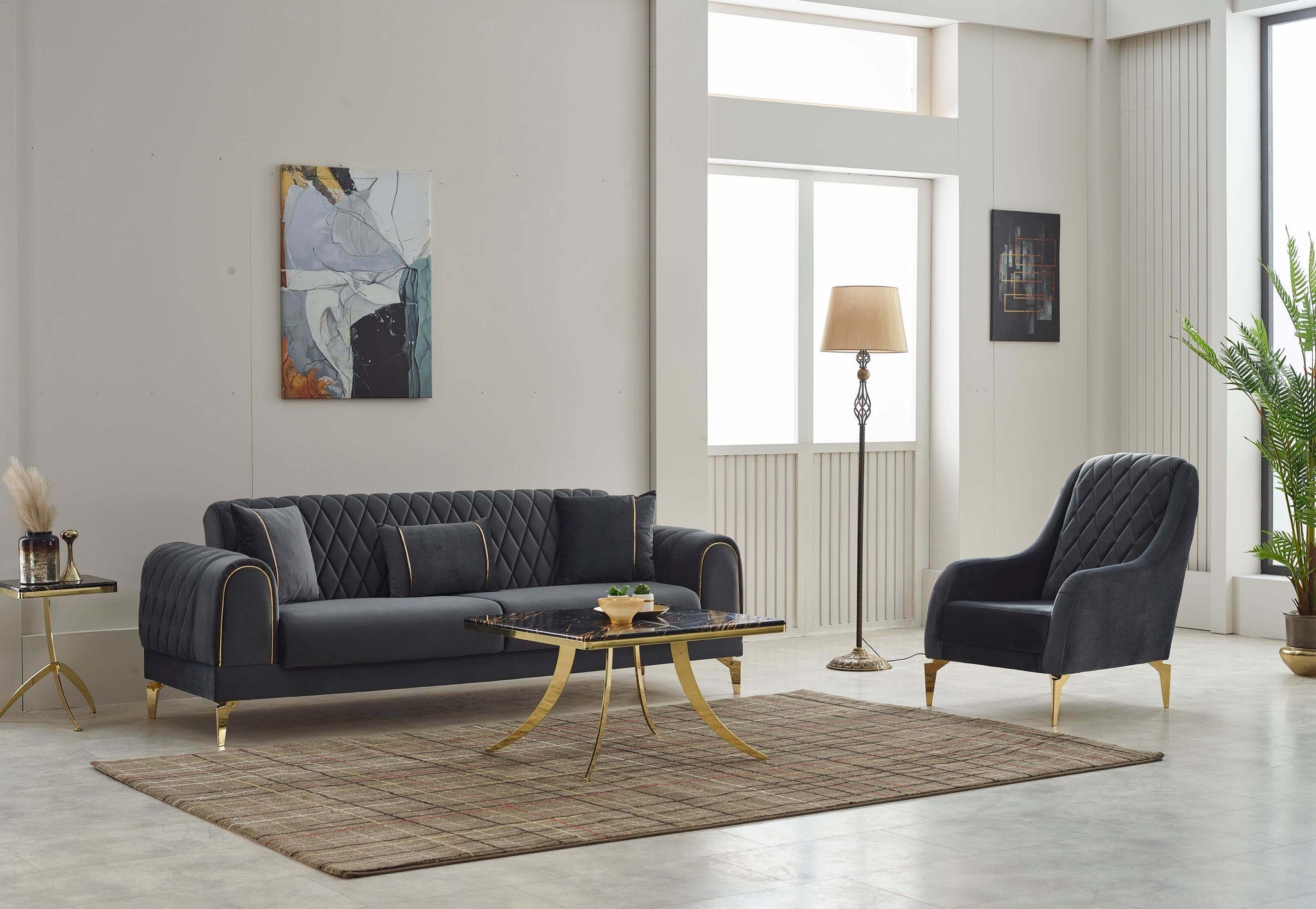 Couchgarnitur, Anthrazit, 3+1
