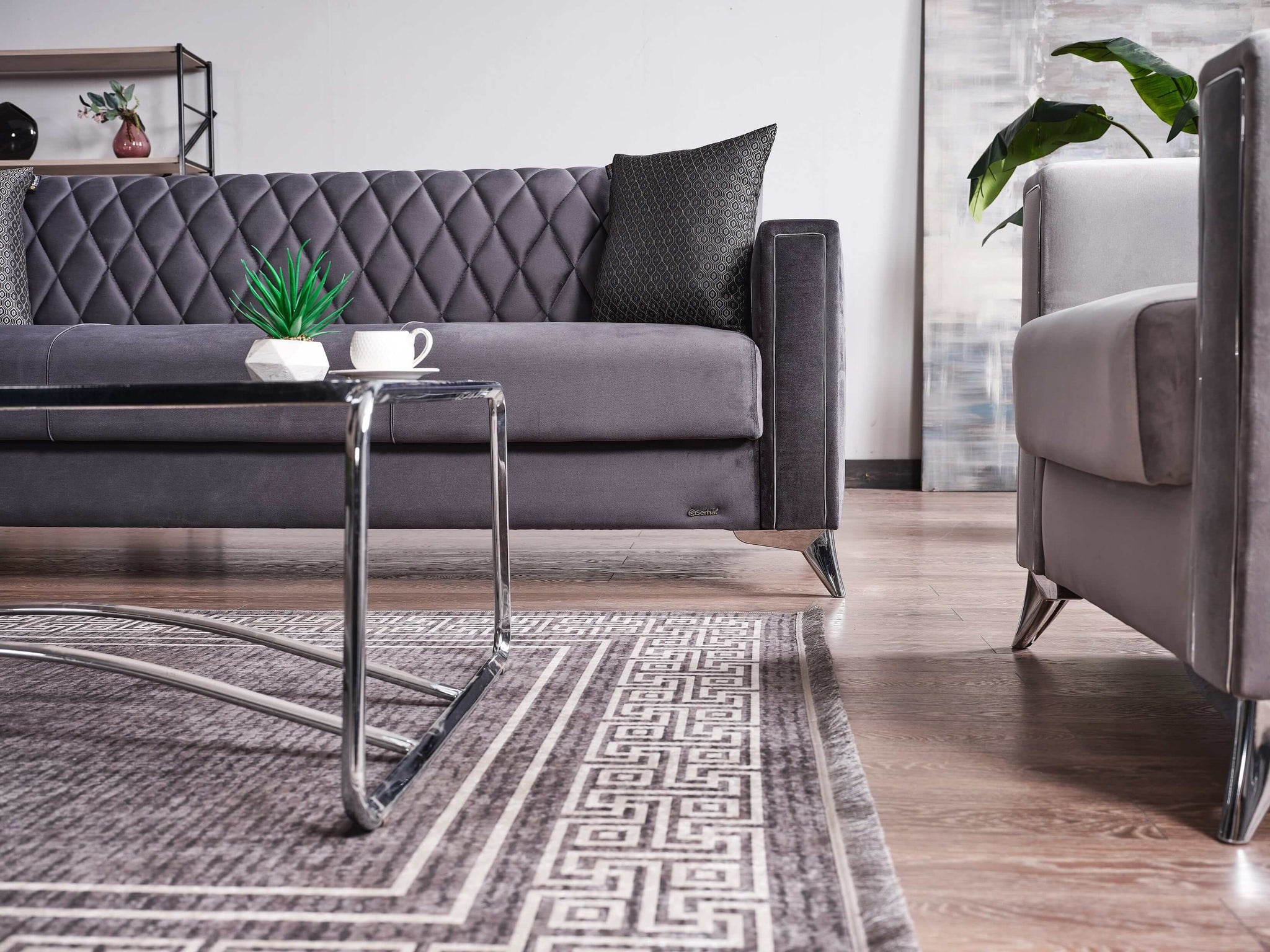 Couchgarnitur, Grau, Schlaffunktion, 3er